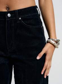 AiiRZ Jeans anchos de talle medio con efecto flocado - Negro - Ver 4