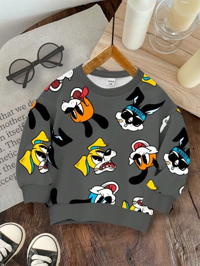 SHEIN Casual Simple Relaxed Crew Neck Knit Long Sleeve Sweatshirt For Young Boys, Suitable For Autumn And Winter Anime Sweatshirtcute Sweatshirt