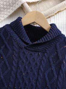 Young Boys Fall Clothes, Kids Fall Clothes, 1pc High Neck Yarned Cable Sweater For Boys Winter Warmth, Vintage Gentlemanly Style Knit Sweater