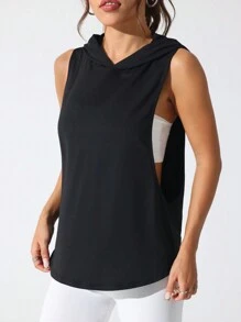 Gameset SHEIN Sport Women's Solid Color Round Neck Fitness Sports Tank Topworkout Tank Top - Black - View 6