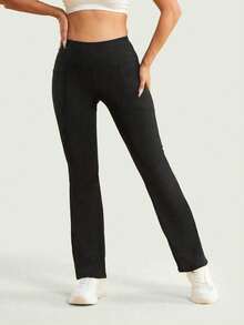 Women's Solid Basic Daily Casual Sports Flared Pants With Pockets