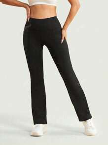 Women's Solid Basic Daily Casual Sports Flared Pants With Pockets