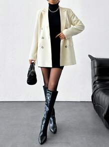 EURMUSE Blazer décontracté en lin unicolore pour femmes - Beige - Voir 6