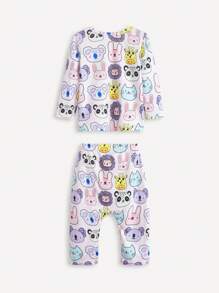 SHEIN 3pcs Baby Girl Autumn Casual Animal Print Sweatshirt Set With Long Sleeve Top And Elastic Waist Pants