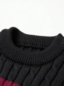 Manfinity Sporsity Maglione girocollo a maniche lunghe con righe a contrasto e ricamo a lettera per uomo