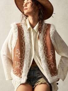 Bohemela Women Fringe Trim Sleeveless Vest - Khaki - View 9