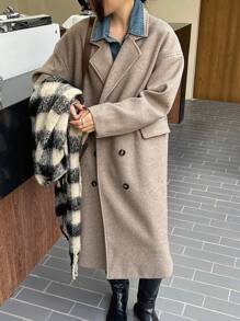DAZY Casual Solid Color Double Breasted Overcoat, Autumn/Winter Women Jacket,Fall Women Clothes - Khaki - View 4