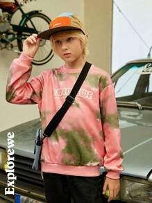 SHEIN Boys Letter Graphic Print Crew Neck Long Sleeve Casual Pullover Sweatshirt - Pink - View 1