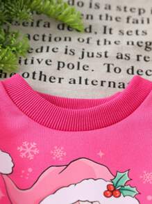 SHEIN Pull à col rond, épaules dénudées, avec nœud de Père Noël, rose fuchsia, style Y2K mignon et amusant, adapté aux fêtes de Noël et aux réunions familiales - Rose vif - Voir 7