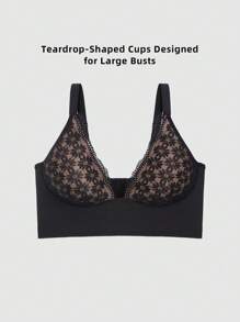 DesireSculpt Plus Size Lace Panel Wireless Bra