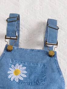 Quần yếm denim in họa tiết hoa cúc đơn giản cho bé gái, thiết kế cổ điển, vải mềm mại, thoải mái, tôn lên nét ngọt ngào và cá tính, thích hợp mặc ngoài trời và hàng ngày vào mùa thu đông - Màu xanh lam - Xem 5