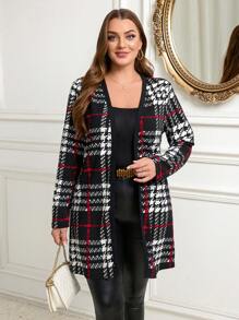 TrendSteals Plus Size Women's Elegant Casual Vintage Plaid Contrast Color Print Front-Open Thin Jacket Outerwear Winter Coat Fall Fashion 2026 - Multicolor - View 5