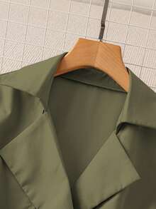 Chiquease 1 件女士纯色时尚优雅休闲办公长款风衣，春秋季 - 軍綠色 - 查看 5