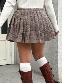 Calvaya Plus Size Autumn/Winter Casual Pleated Pattern A-Line Skirt - Multicolor - View 2