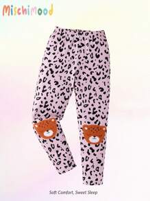 Girls' Simple Pink Leopard Print Long Comfortable Leggings, Casual - Multicolor - View 1