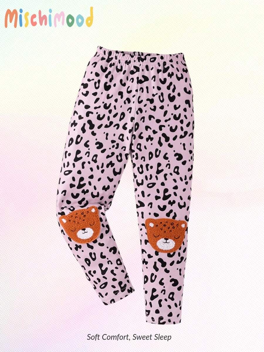 Girls' Simple Pink Leopard Print Long Comfortable Leggings, Casual - Multicolor - View 1