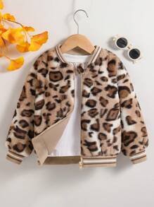 SHEIN Young Girl Cute Elegant Sweet Fashion Leopard Fluffy Jacket, Suitable For Autumn/Winter, Daily Wear, Parties, Festivals, Outings, School