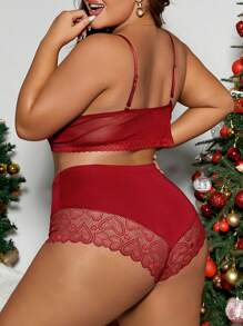 Conjunto de pijama de encaje y malla sexy para mujer de talla grande para Navidad