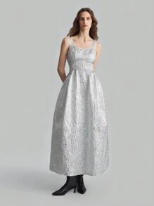 Ontre Women Silver Pleated Long Dress, Elegant For Christmas Party & Events, Winter