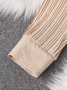 SHEIN Clasi Women's Elegant Tie Collar Color-Block Pleated Long Sleeve Dress Maxi Women Outfit