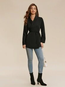 Almamuse 1 pièce Top à manches longues pour femmes avec attache croisée à la taille, design élégant