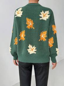 Chiquease Suéter de mujer informal con cuello redondo, mangas farol y bordado de hoja de arce, otoño/invierno