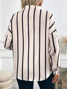 SHEIN LUNE Koszula damska w paski i kwiaty, luźna, z odkrytymi ramionami i guzikami z przodu, na wiosnę i jesień