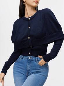 Modelyn 1 pièce Pull minimaliste pour femme, manches longues, boutons devant, couleur unie, pour une utilisation quotidienne décontractée