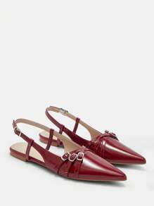 CUCCOO BIZCHIC 女士红色交叉带尖头平底露跟鞋 - 适合通勤、约会、购物，适合圣诞节和新年假期氛围秋冬季
