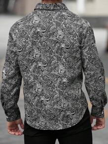 Manfinity LEGND Plus Size Men Casual Everyday Paisley Print Button Front Long Sleeve Shirt, Autumn, Street Wear, Going Out, Fancy Shirts For Men