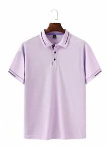 Manfinity Homme Men's Stripe Short Sleeve Casual/Office Polo Shirt - Mauve Purple - View 3