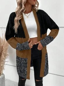 SHEIN LUNE 女士秋冬季拼色长袖休闲开衫