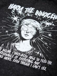 PAVTROS Manfinity Streetrush 2pcs Men's Casual Slogan Print Hoodie And Drawstring Waist Printed Star & Letter Sweatpants Set - Black - View 4