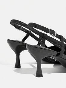 CUCCOO TILAWA Women's High Heel Pointy Toe Crystal Embellished Slingback Sandals Black Spring Shoes Spring Break Easter Prom Heels - Black - View 4