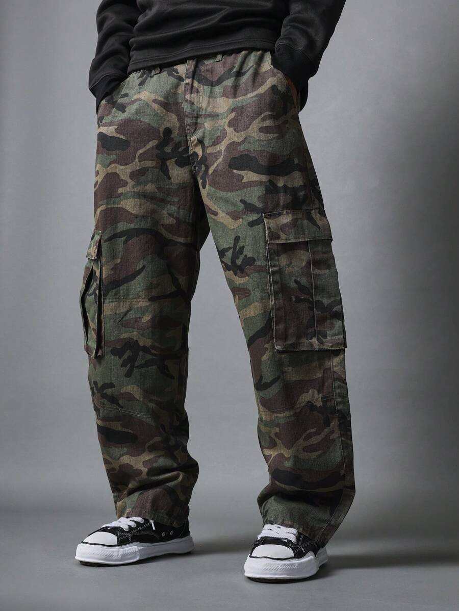 SUMWON Combat Cargo Pants Military Style Loose Fit Woodland Camouflage Tactical Streetwear Skater Pant With Side Utility Pockets Autumn Winter Casual Wear - Army Green - View 1