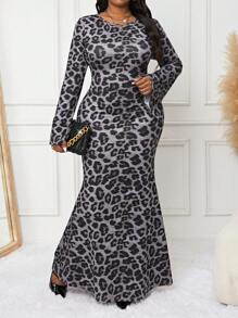 SHEIN Lady Váy dài tay dài cổ tròn tay loe đuôi cá sang trọng mùa thu đông cho công sở dự tiệc/lễ hội âm nhạc nhiều màu sắc - Nhiều màu - Xem 3