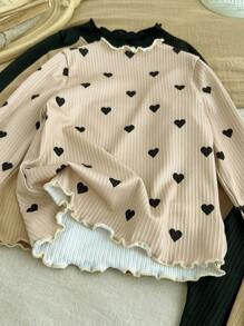 SHEIN LMoss Kids LMoss 6件套女婴秋冬可爱针织弹力波点图案长袖上衣和松紧腰裤套装