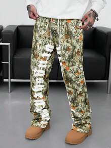 Manfinity Roughcore Men's Letter Print Drawstring Waist Loose Casual Sweatpants - Multicolor - View 3