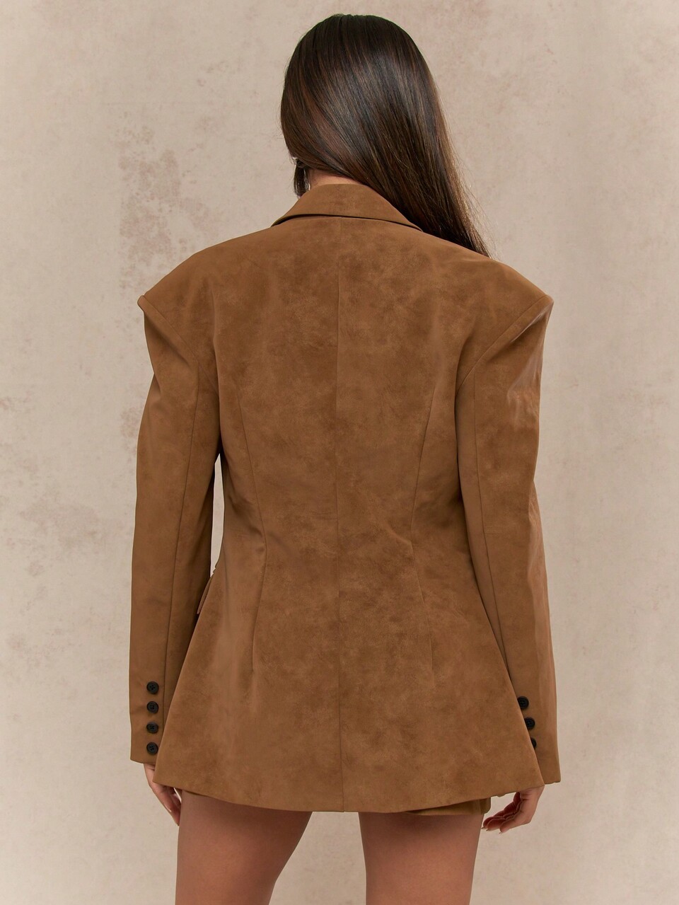 MISSGUIDED Suede Double Button Structured Shoulder Padded Blazer