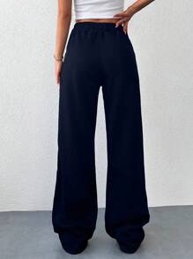 EURMUSE 100%Cotton Women's Casual Solid Color Flared Sweatpants - Navy Blue - View 2