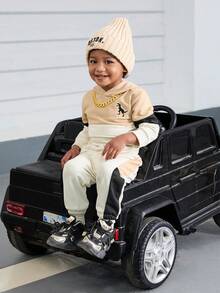 Bộ 2 quần nỉ in họa tiết khủng long màu tương phản cho bé trai và quần nỉ chắp vá, dễ thương và thời trang cho hoạt động ngoài trời hoặc giải trí, phù hợp cho mùa thu/đông - Màu be - Xem 4