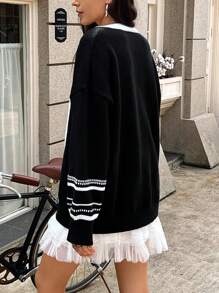 INAWLY 超大 Y2K 风格复古大图案套头衫，秋冬季年轻女性的时尚单品