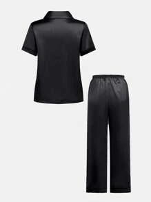 2 件套青少年女孩休闲优雅格子短袖衬衫和裤子套装