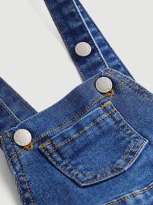 SHEIN Baby Girl Cute Blue Denim Bow Overalls Flared Pants