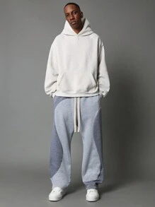 SUMWON Pantalones de chándal de comodidad casual con bloqueo de color de dos tonos, estilo jogger, con cordón y cintura elástica, ropa de estar en casa deportiva para otoño e invierno - Gris Claro - Ver 3