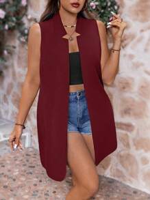 Calvaya Rompi Wanita Ukuran Besar dengan Bukaan Depan Kasual Warna Polos, Blazer Ringan, Untuk Wisuda Musim Gugur, Kembali ke Sekolah, Pakaian Guru untuk Wanita - Burgundy - View 3
