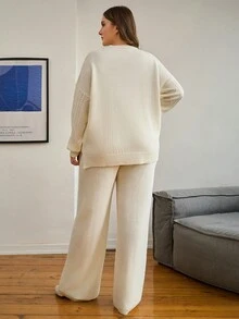 EURMUSE Sweater And Pants Knitwear Set With Cable Pattern - Casual - White - View 2