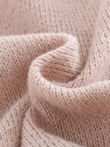 SHEIN 女婴卡其色简约荷叶边下摆长袖毛衣裙，可爱秋冬季 - 杏色 - 查看 3