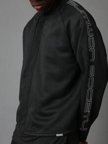 SUMWON Oversized Zip Up Athletic Sweatshirt Sleeve Logo Print Streetwear Training Workout Winter Fall Sports Casual Daily Wear Urban Fashion Outerwear