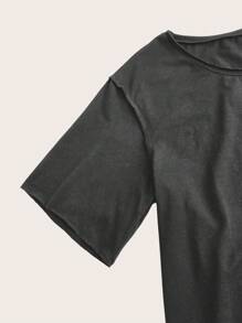 SHEIN Essnce Camiseta holgada de color gris oscuro de estilo minimalista casual, adecuada para el verano, para mujeres